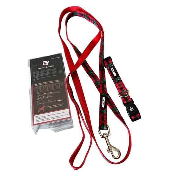 Azusa Red Plaid Collar and Leash Set size Small Dog Pet - Picture 1 of 7